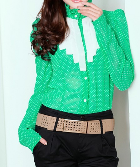 Women blouses green color with white tassels